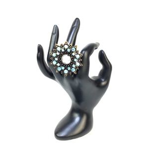 STUNNING Rhinestone blue adjustable Ring 1.75”